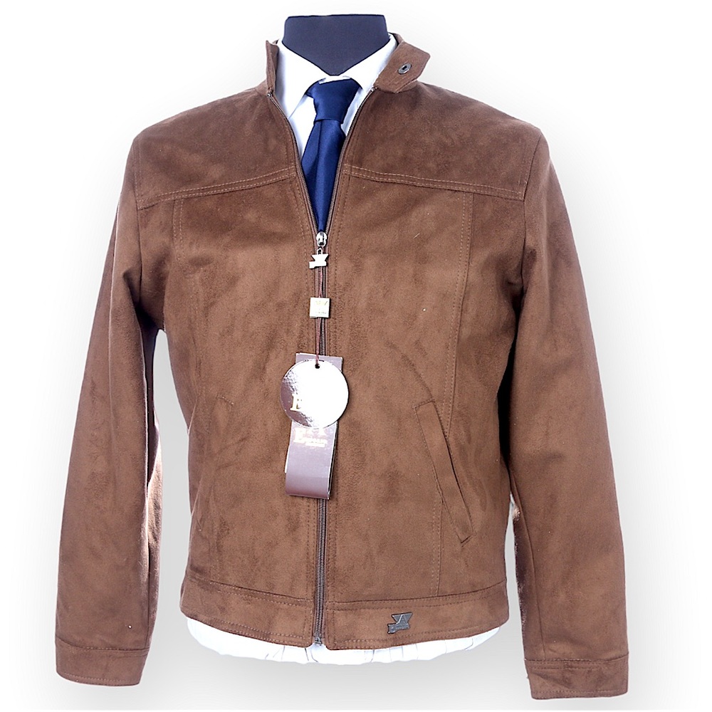 BNWT Emporio Collezione Brown Sueded Microfiber Full Zip Jacket - Size M